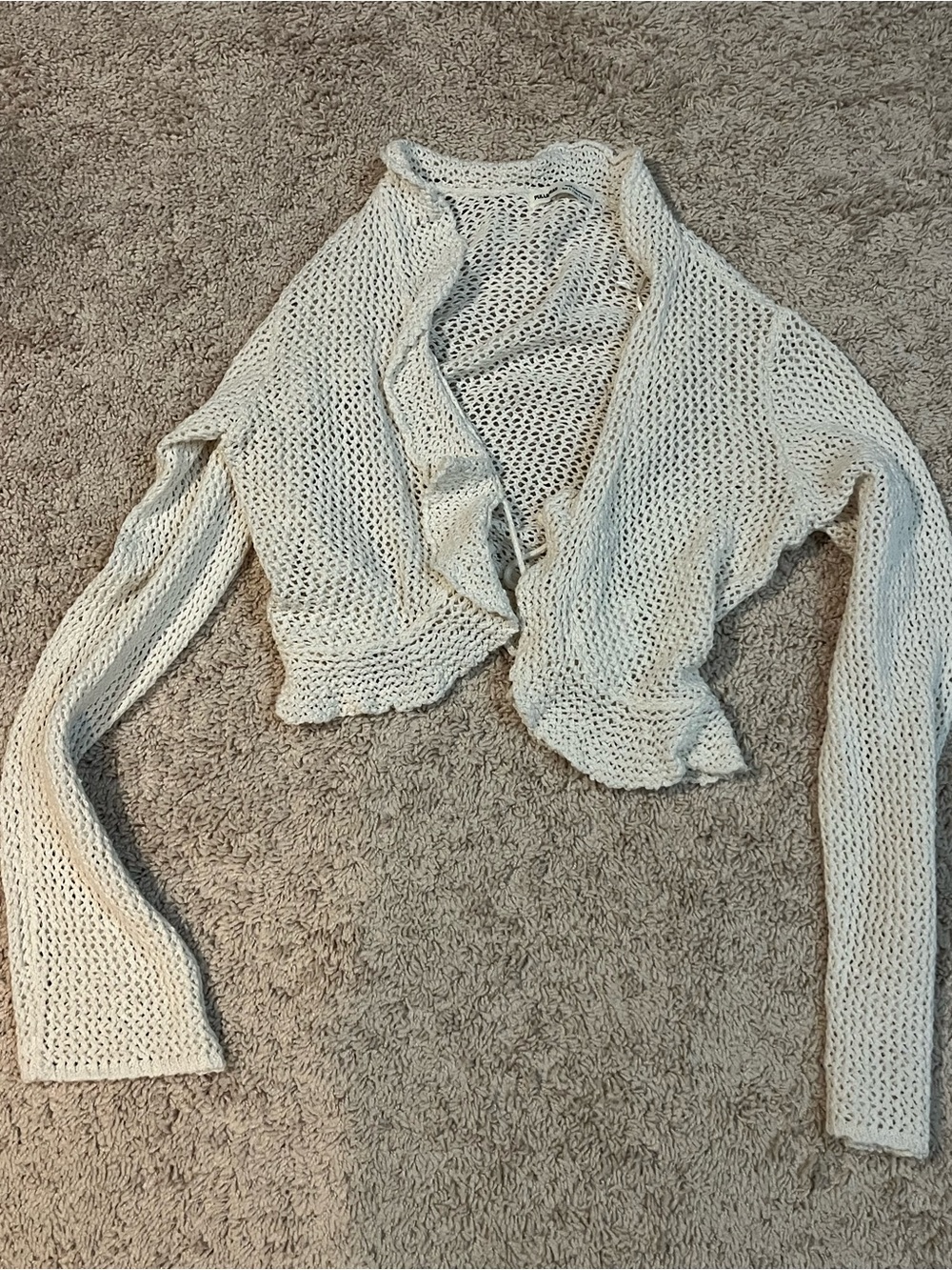 Pull&Bear Open-Weave Ivory Cropped Cardigan